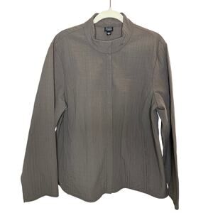 EILEEN FISHER Gray Crinkle Nylon Blend Mock Neck Zip Front Jacket sz. 1X